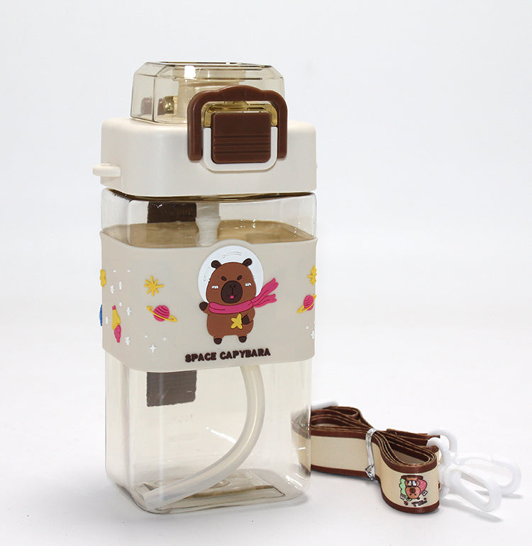 Capybara-Patterned Children's Water Bottle with Straw