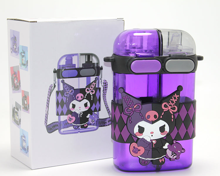 Kuromi-themed Dual Compartment Straw Water Bottle