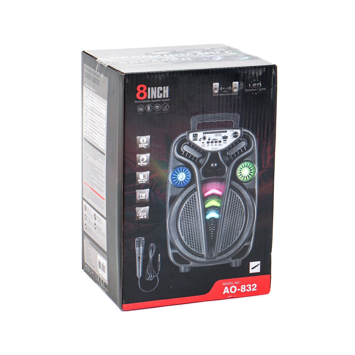 AO-835-832 KARAOKE MİKROFONLU WİRELESS HOPARLÖR - SPEAKER IŞIKLI USB ŞARJLI DC 5V - TF - AUX 8 INC INCH PL-4681 (5347)