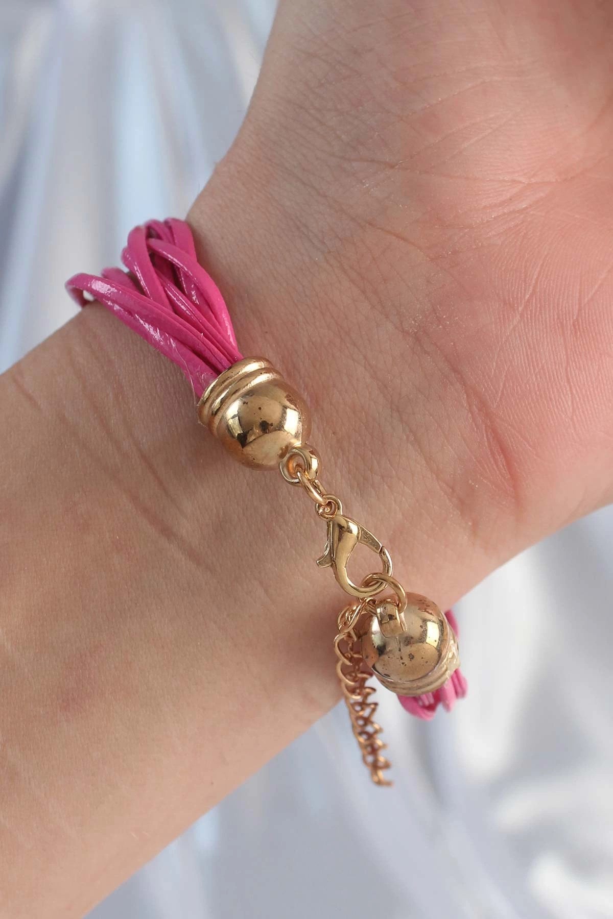 Mey İthalat® Pembe Renk Zirkon Taşlı İpli Çoklu Bileklik