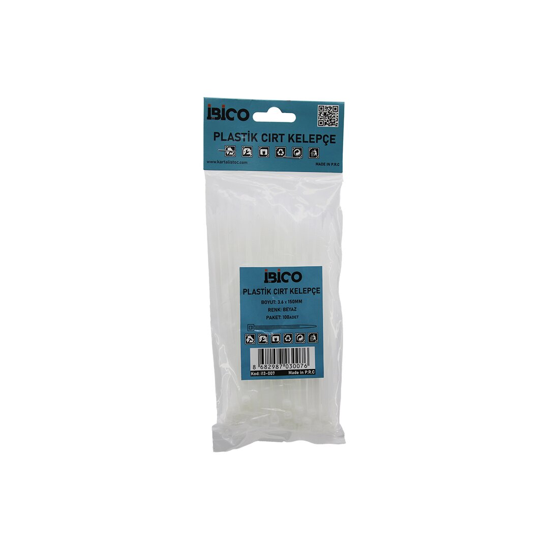 WHITE 3.6X150MM PLASTIC CABLE TIE 100PCS (5347)
