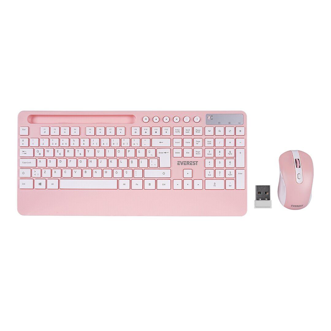 BEYAZ - PEMBE KABLOSUZ KLAVYE - MOUSE SETİ TABLET - TELEFON STANDLI Q KALVYE (5347)