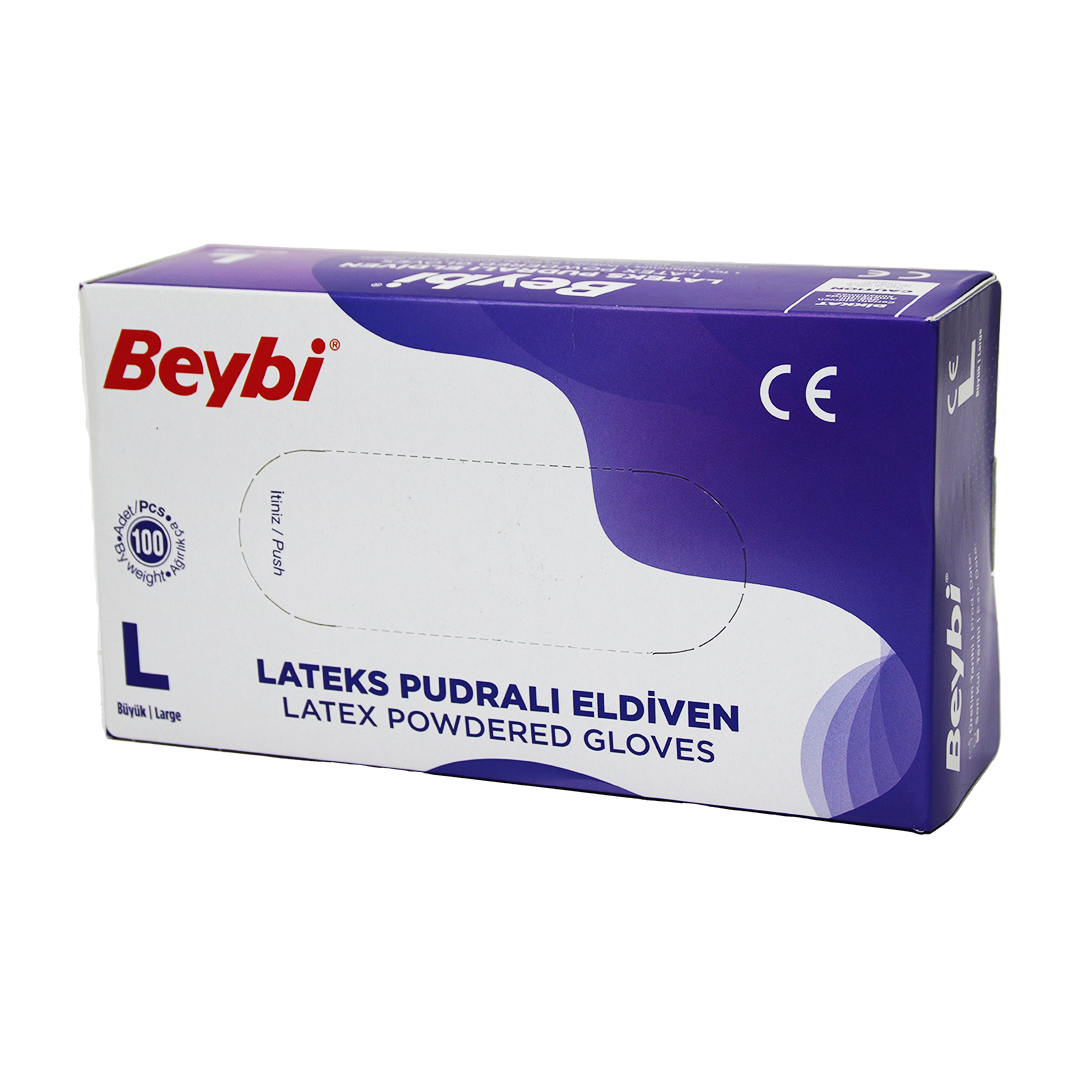 قفازات فحص BEYBİ L مع بودرة 100 قطعة (5347)