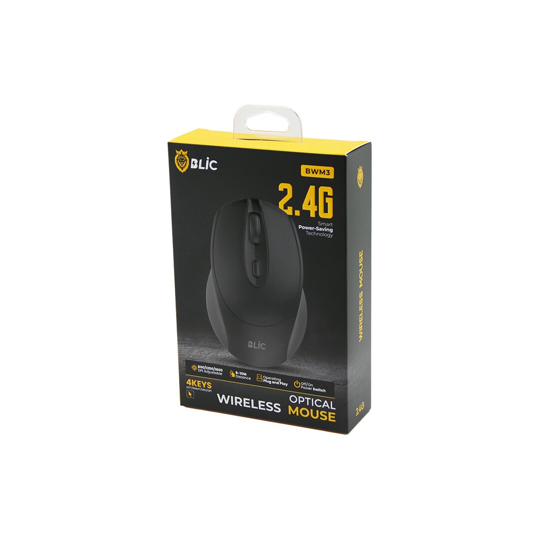 BLİC-BWM3 SİYAH KABLOSUZ MOUSE 2.4G 8-10M DİSTANCE WİRELESS - KABLOSUZ 1600DPI (5347)