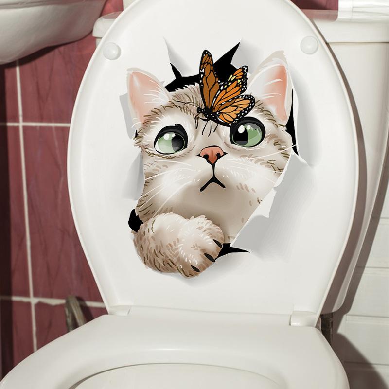 Decohandy Toilet Sticker Cat vs Butterfly