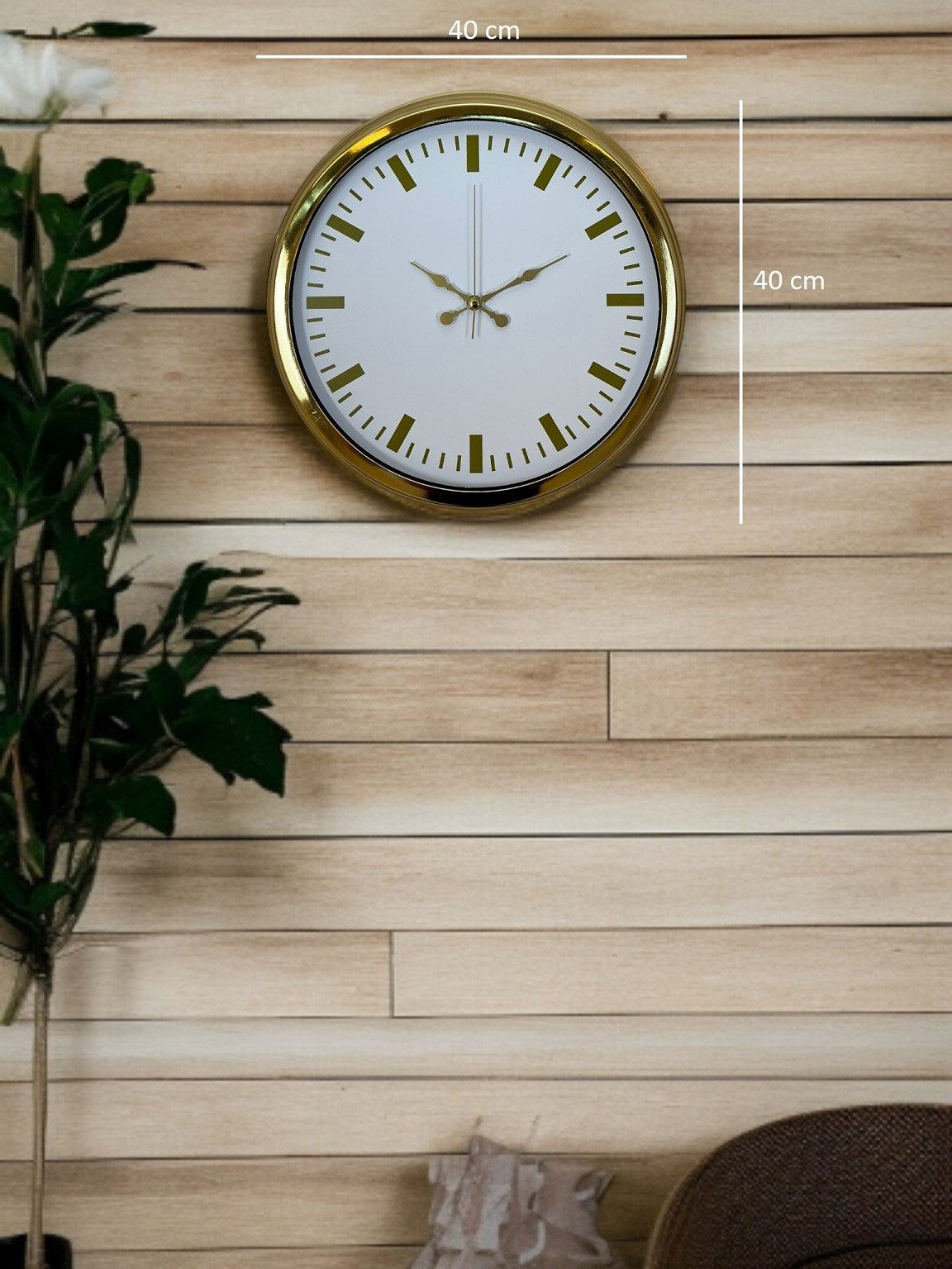 Gold & White Lüks Tasarım 40 Cm Gold Metal Duvar Saati
