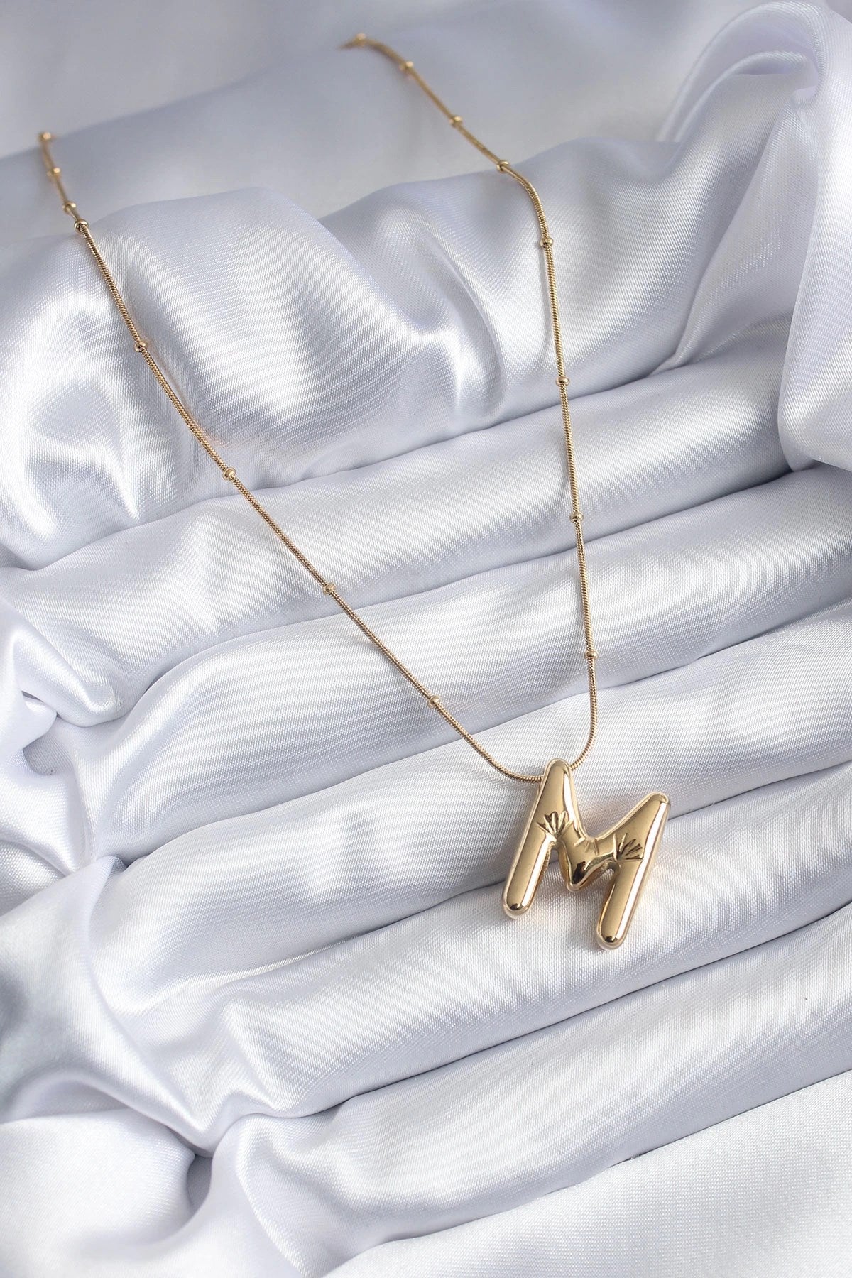 Mey İthalat® 316L Çelik Gold Renk Bubble "M" Harf Model Kadın Kolye