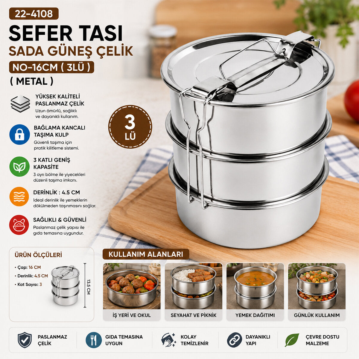 ÇELİK 3LÜ METAL SEFER TASI TAŞIMA KULP=BAĞLAMA KANCALI (5347)
