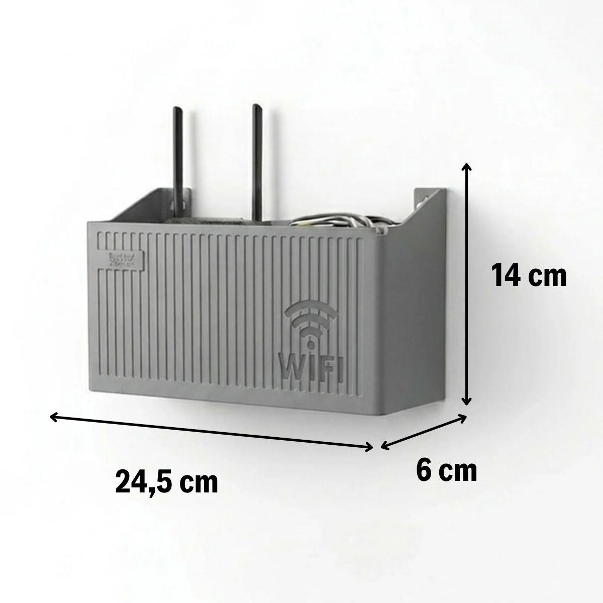 Duvar Tipi Wi-Fi Modem Saklama Kutusu(Gri) - Kablo Düzenleyici Router Raf Organizer (5347)
