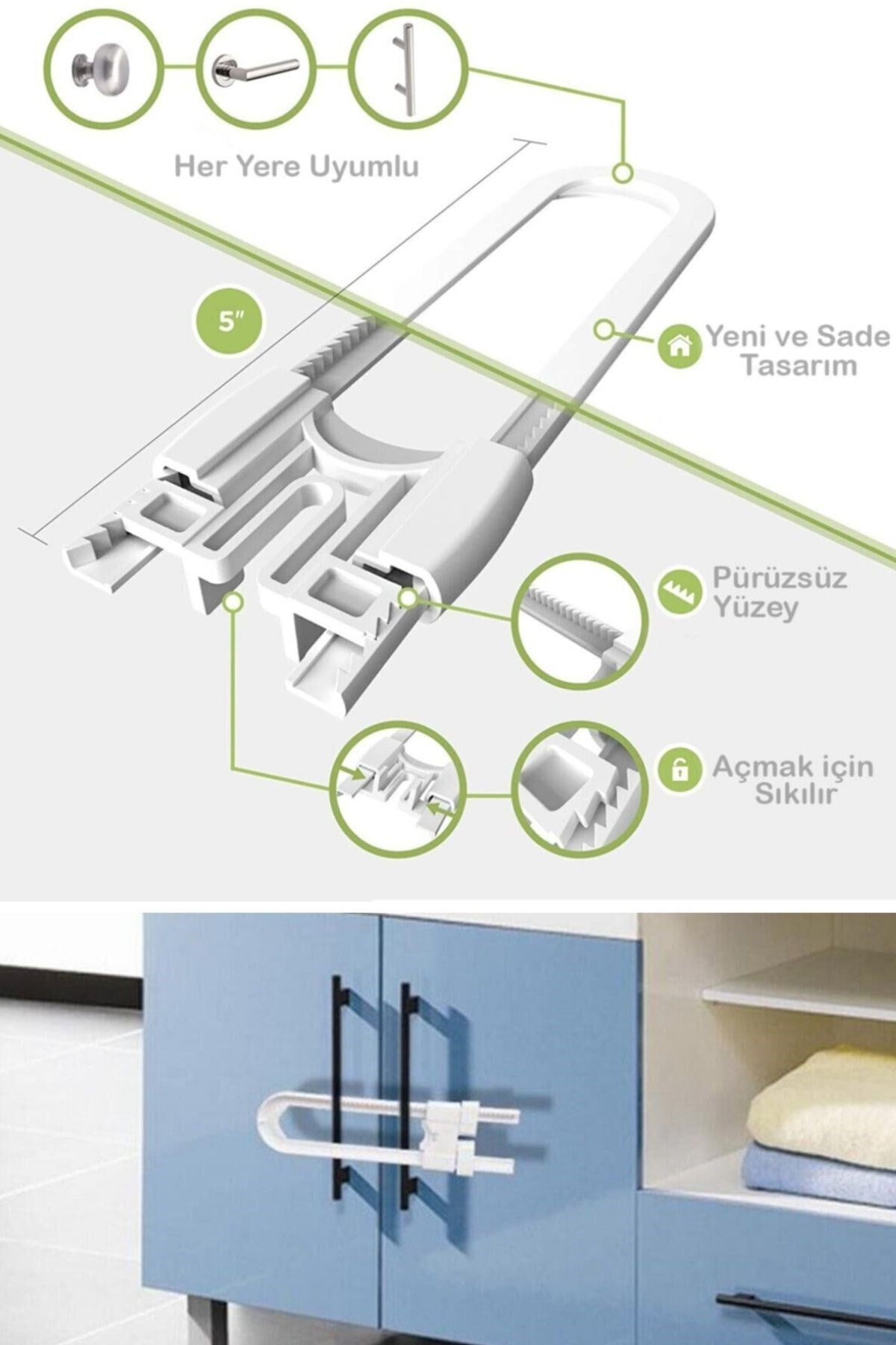 Starixa® Bebek Çocuk Çekmece ve Dolap Koruma Raylı Güvenlik Sistemi Emniyet Kilidi