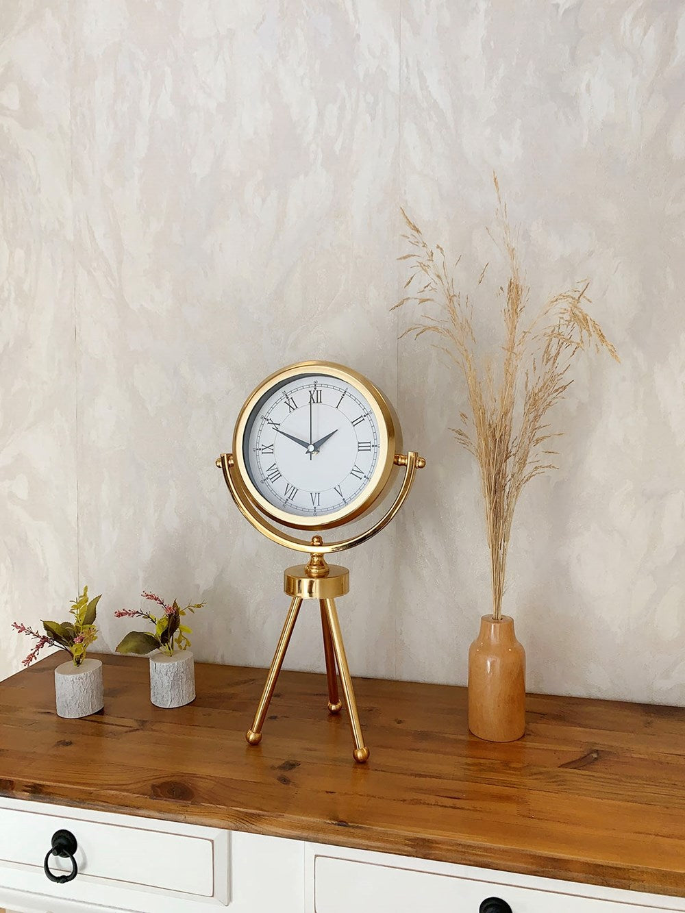 Gold Metal Mini Tripod Retro Masa Saati 45×26 cm