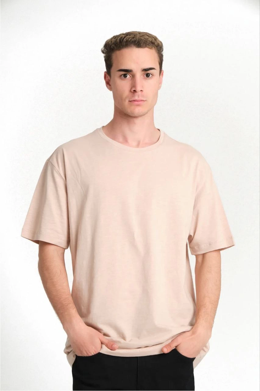 تي شيرت رجالي بقصة أوسع (Oversize) بجودة A، لون بيج - 24/1