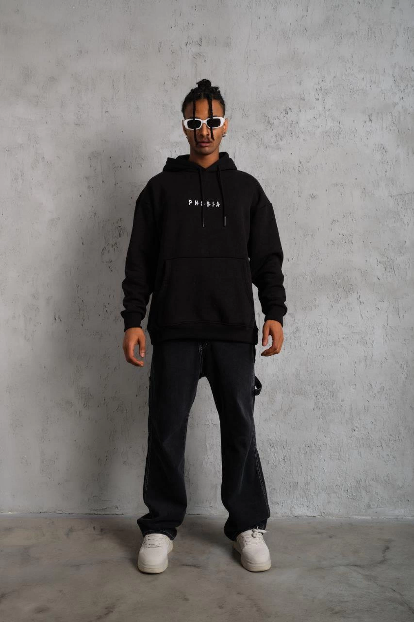 Men's Astronaut Print Hooded Sweatshirt - Black