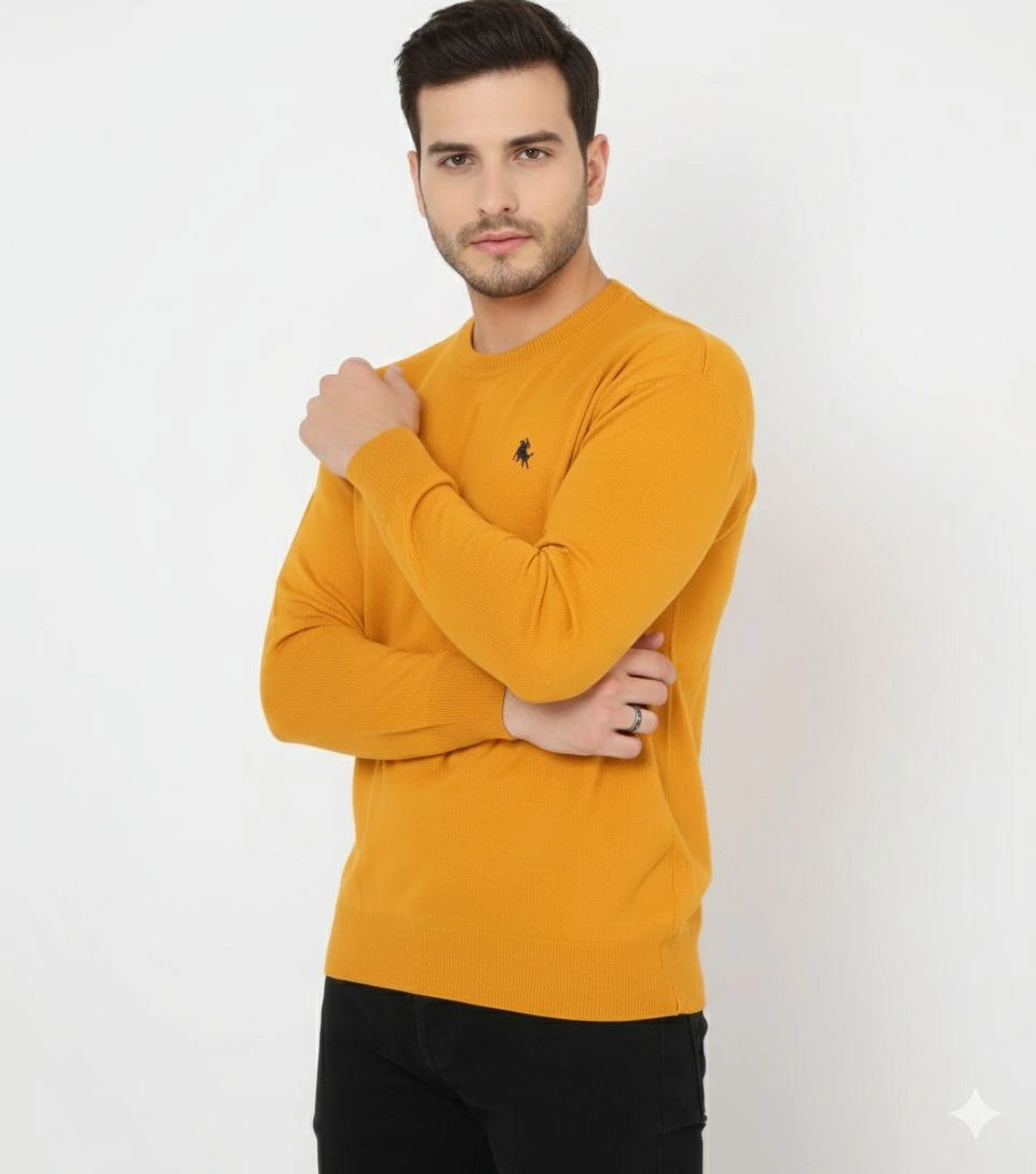 Erkek Bisiklet Yaka Nakış işlemeli Triko Kazak yumuşak dokulu Pamuklu ince Dokuma, uzun kollu Rahat Regular kalıp - Turuncu