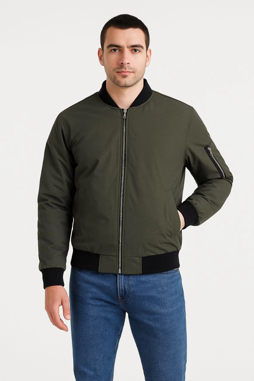 Erkek Bomber Mont Ceket - Fermuarlı, Kapitone İçi Astarlı, Su İtici Kumaş, Regular Fit, Uzun Kollu, Yandan Cepli, Bahar & Kış Rahat Günlük Stil - Haki
