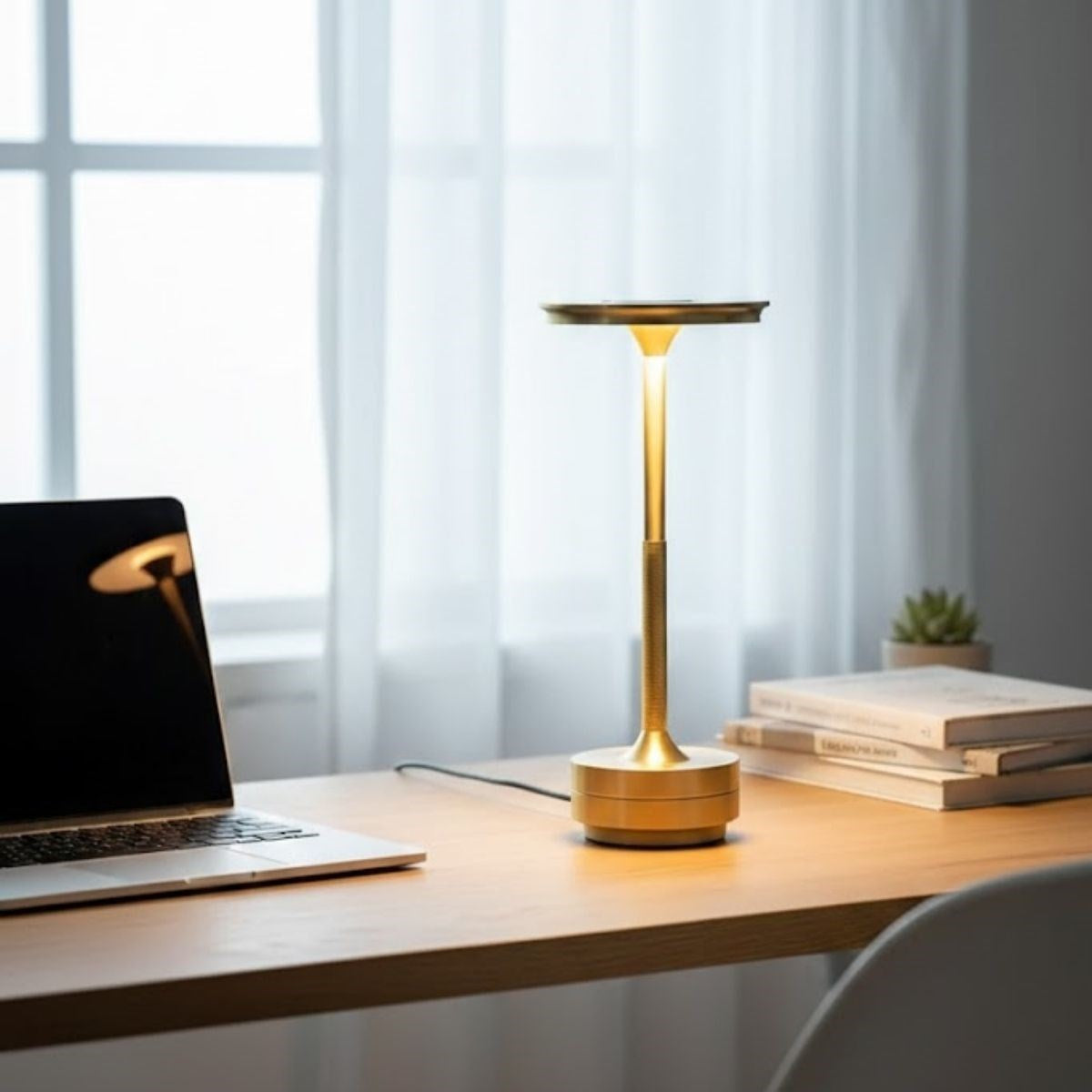 Eskitme Gold Kasa Dokunmatik Şarjlı Masa Lambası - 3 Renk Işık Modlu, LED Aydınlatmalı, Modern & Dekoratif Abajur (5347)
