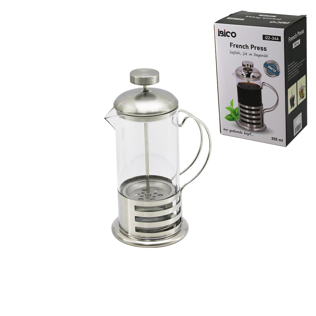 FRENCH PRESS METAL KAFES - METAL KAPAK 350ML CAM BİTKİ SÜZGEÇİ (5347)