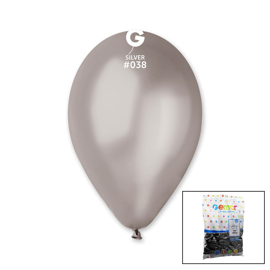 GM-110-38 METALLIC - SILVER BALLOON 11'' - 28CM - 100 PIECES (5347)