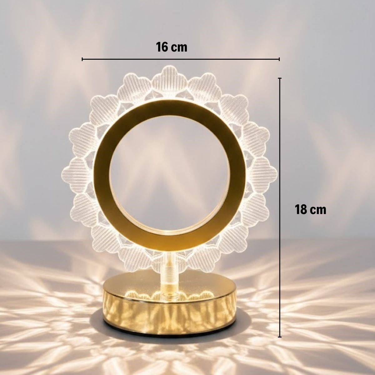 Güneş Şeklinde Kristal LED Masa Lambası - Dokunmatik, 3 Renk Işık Modlu, Şarjlı Mini Dekoratif Gece Lambası (5347)