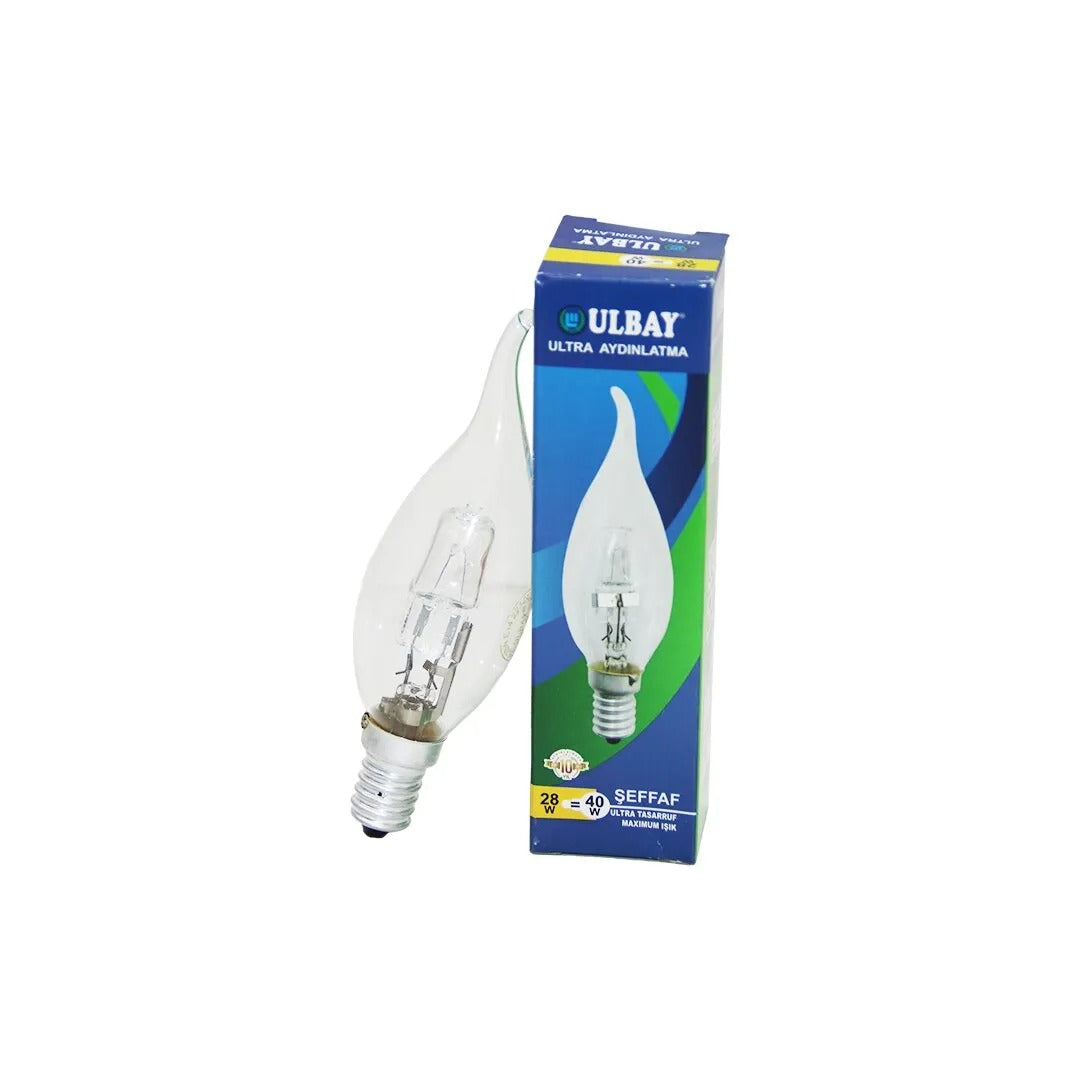 HALOJEN 28W - E14 SARI RENK KIVRIK ŞEFFAF MUM AMPUL (5347)
