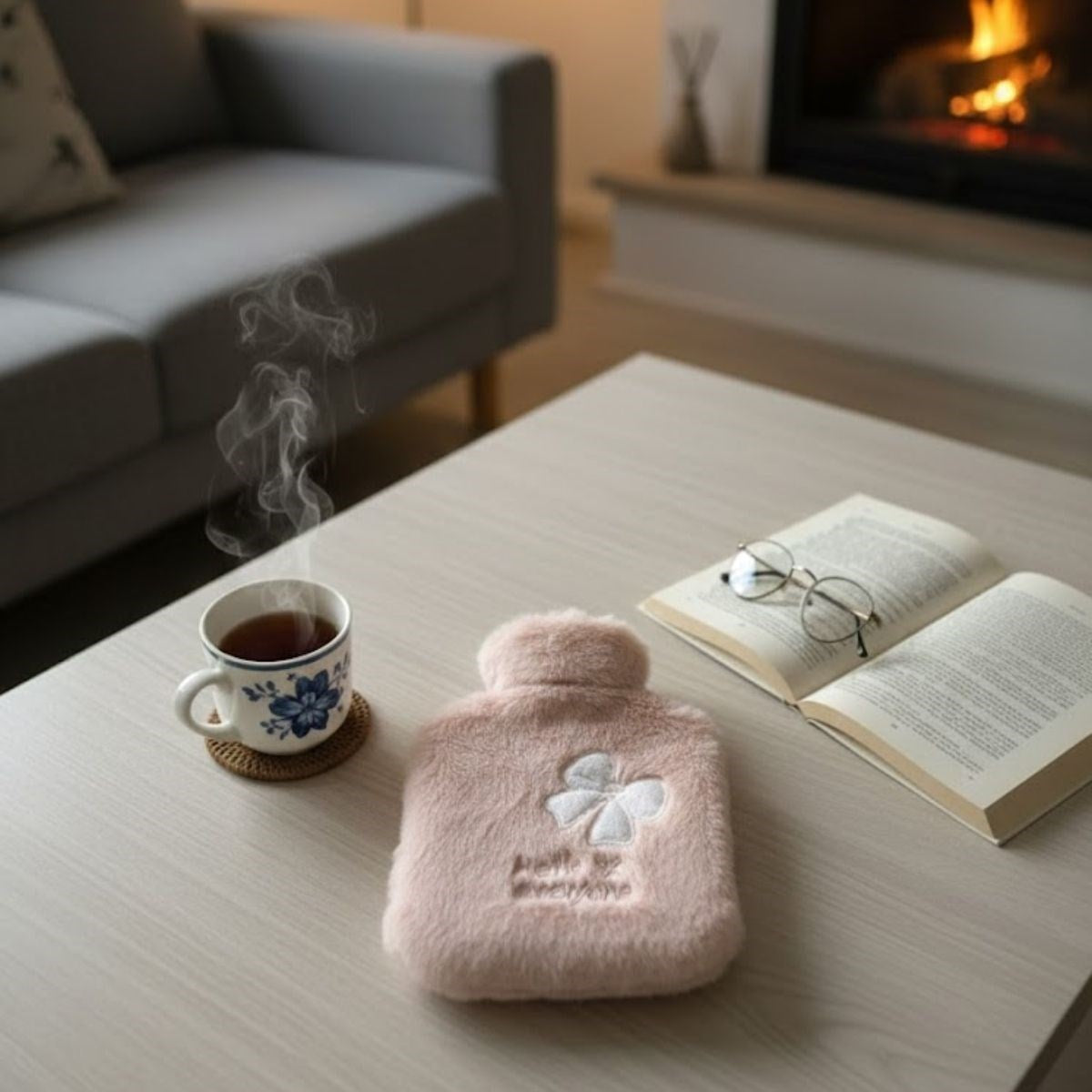 Hello Everyone Pink Plush Hot Water Bottle with Written Ribbon 1 Lt - Soft Cover, Long-Lasting Thermal Hot Water Bottle (5347)