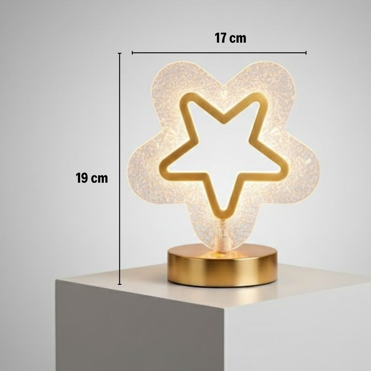 İçi Boş Yıldız Şeklinde Kristal LED Masa Lambası - Dokunmatik, 3 Renk Işık Modlu, Şarjlı Mini Dekoratif Gece Lambası (5347)