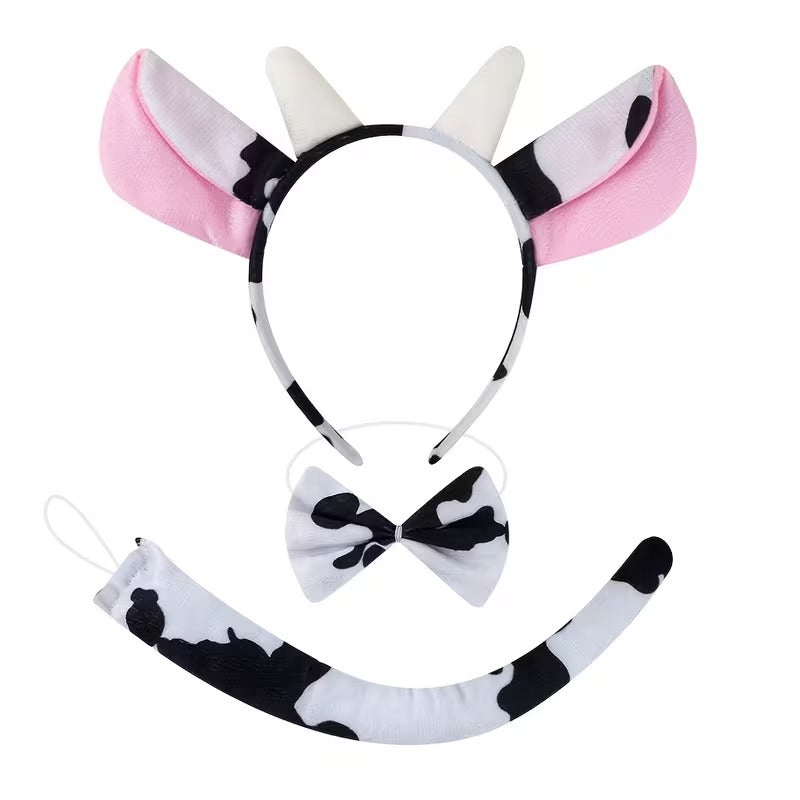 Cow Costume Accessory Set 3-Piece - Headband Bow Tie Tail (5347)
