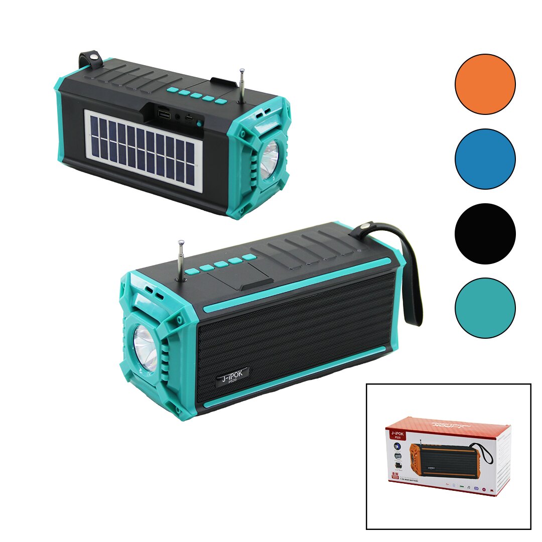 J-İPOK P-520 HASUBA HS-293 راديو FM بلوتوث مع مشغل MP3 USB - TF ولوحة شمسية مع كشاف - شحن USB بقوة 8 واط (5347)