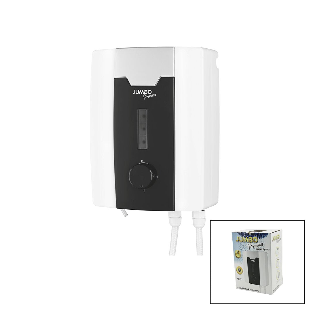 JUMBO PREMİUM BEYAZ SU ISITICI ELEKTRİKLİ ŞOFBEN DUŞ BAŞLIK 7 EMNİYET TERMOSTAT 3 KADEMELİ 8000W (5347)