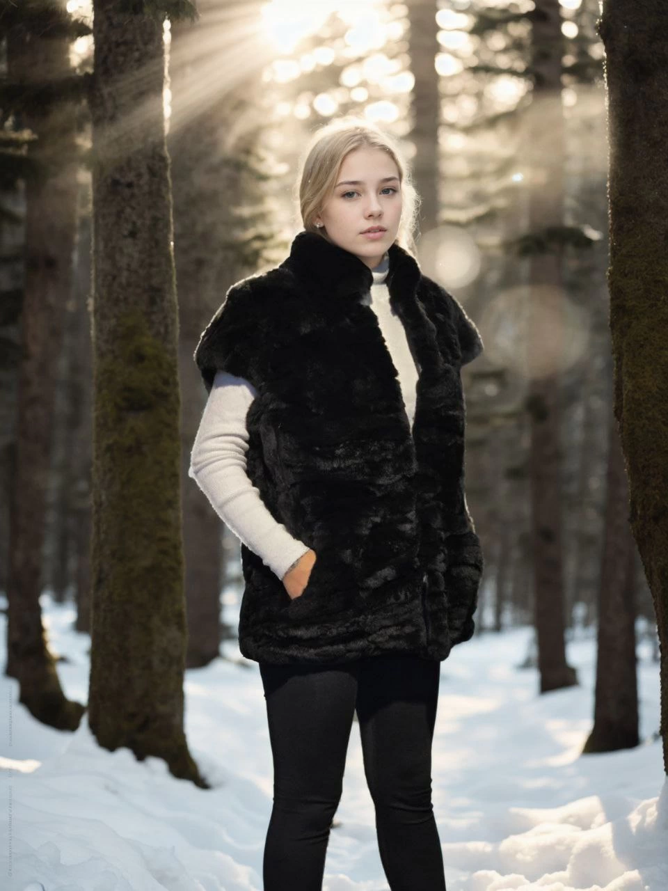 Women's Sleeveless Real Fur - Black