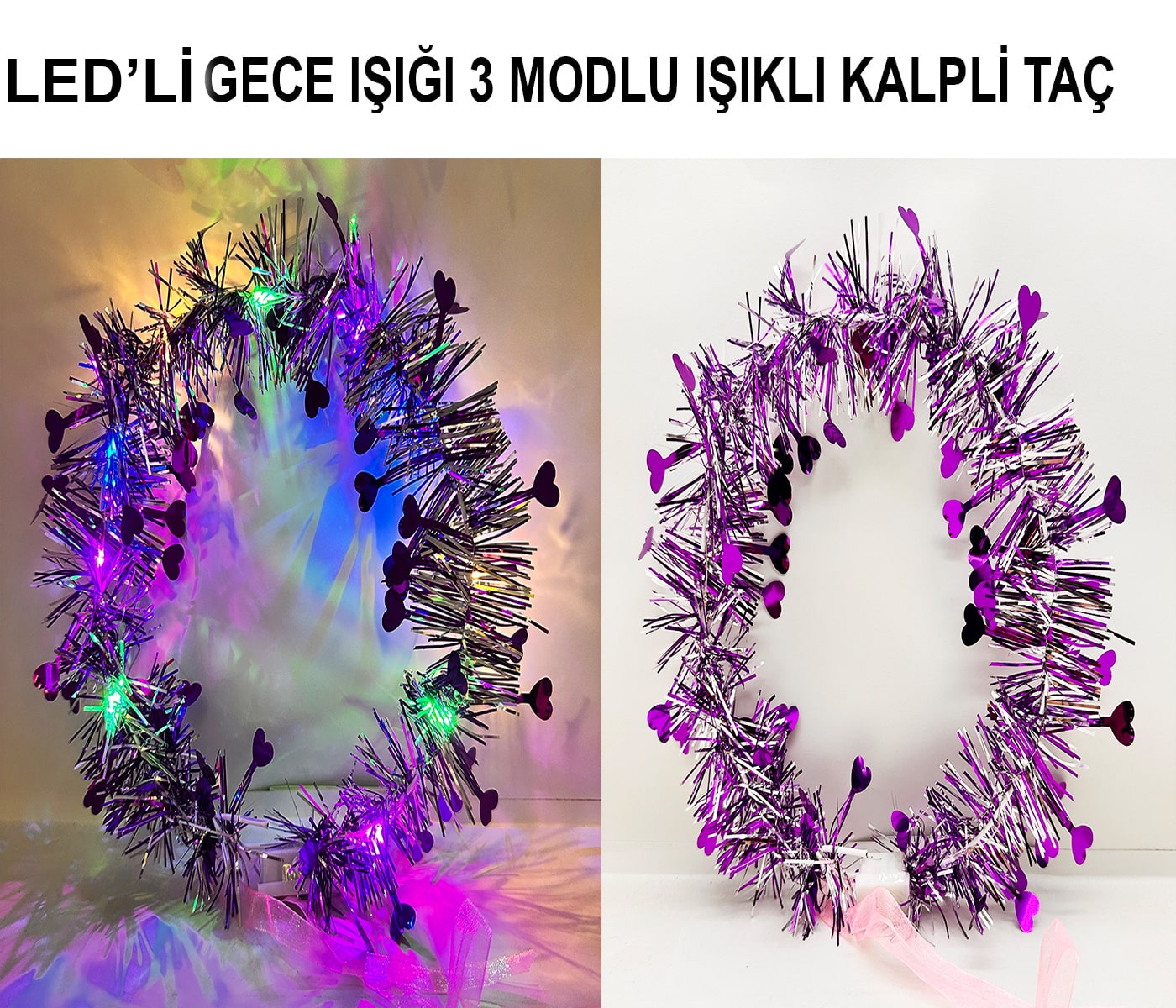 Heart Tassel 3-Mode LED Light Up Crown Purple