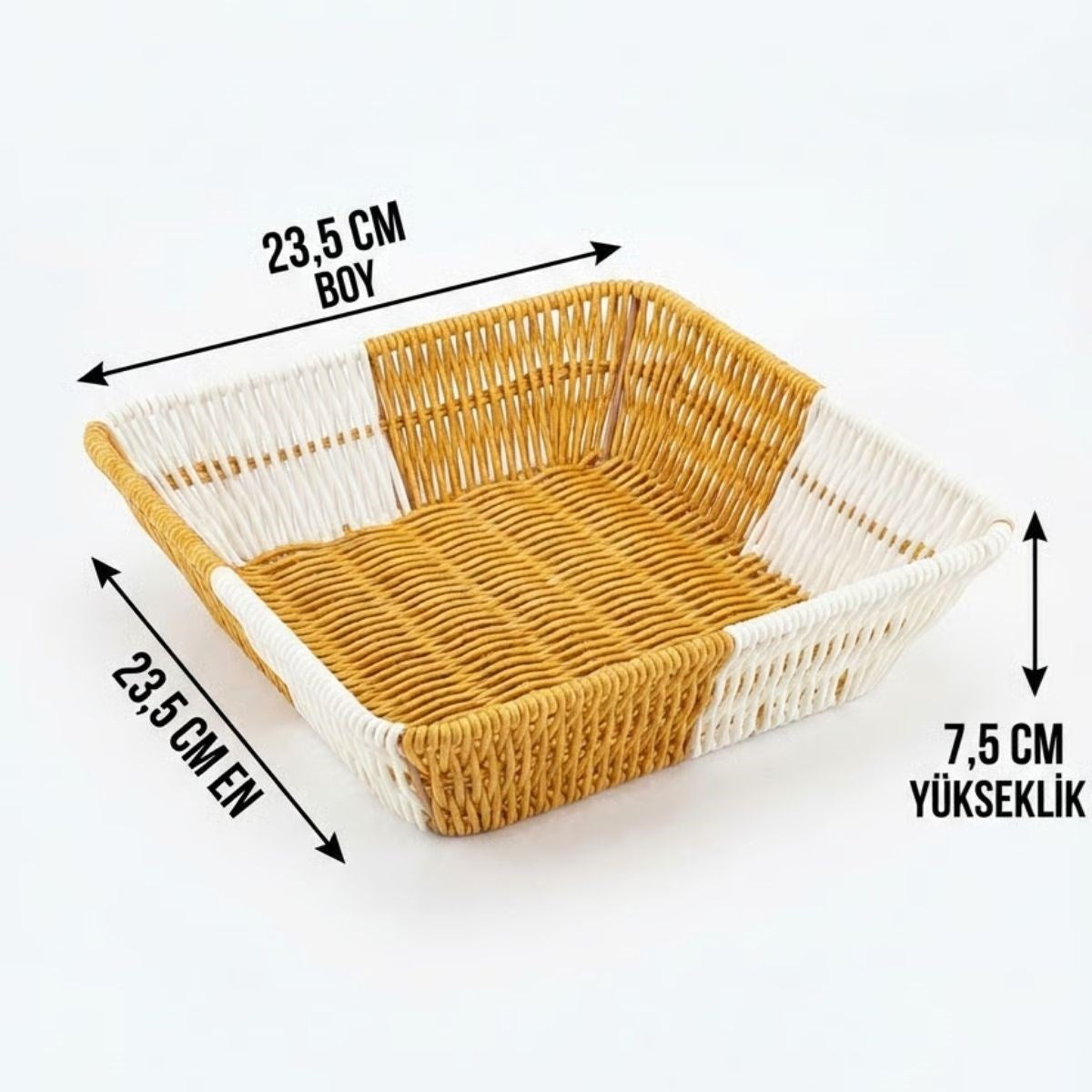 Kare Çift Renkli Plastik Rattan Ekmek ve Meyve Sepeti - Çok Amaçlı Banyo ve Mutfak Düzenleyici - Yıkanabilir Tezgâh Üstü Organizer (5347)