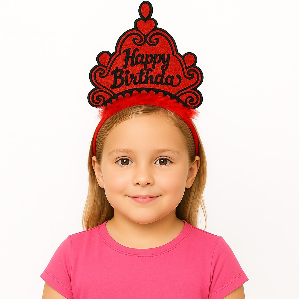 Red Happy Birthday Princess Crown - Birthday Tiara Accessory (5347)