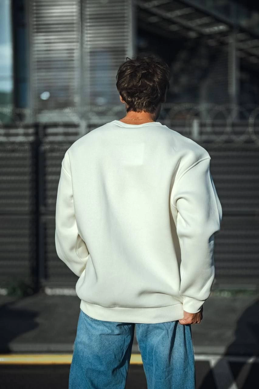 Winter Round-Neck Three-Thread Basic Sweatshirt - White