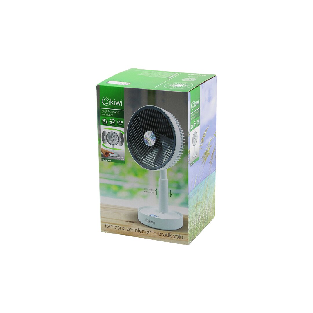 مروحة مكتب كيون KFAN-7618 USB قابلة لإعادة الشحن 5 بوصة - 13.4 سم، 3 سرعات، 5 ريش قابلة للتعديل، الارتفاع: 20-28 سم (5347)