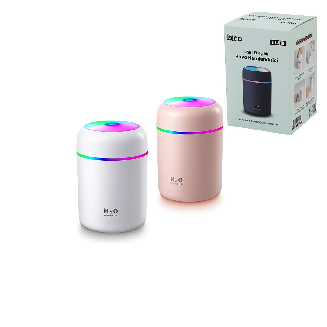 KLASİK 300ML H2O MİNİ USB ŞARJ- IŞIKLI HAVA NEMLENDİRİCİ - BUHAR MAKİNE - KOKU GİDERİCİ HERHANGİ BİR RENK GÖNDERİLİR (5347)