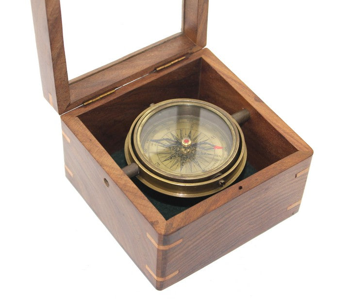 Brass Compass in a Wooden Box Model 14
