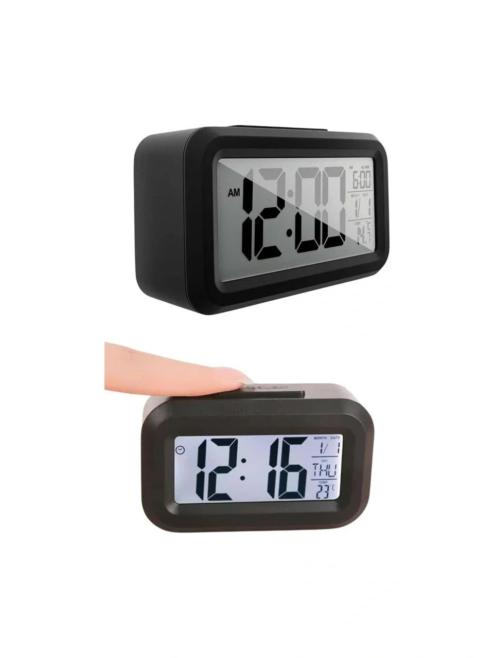 Desktop Clock Calendar Thermometer White Black (5347)