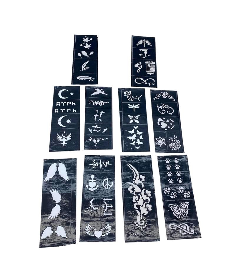 MIXED PATTERN 8X20CM TUBE HENNA DESIGN STICKER STENCIL 10 PIECES (5347)