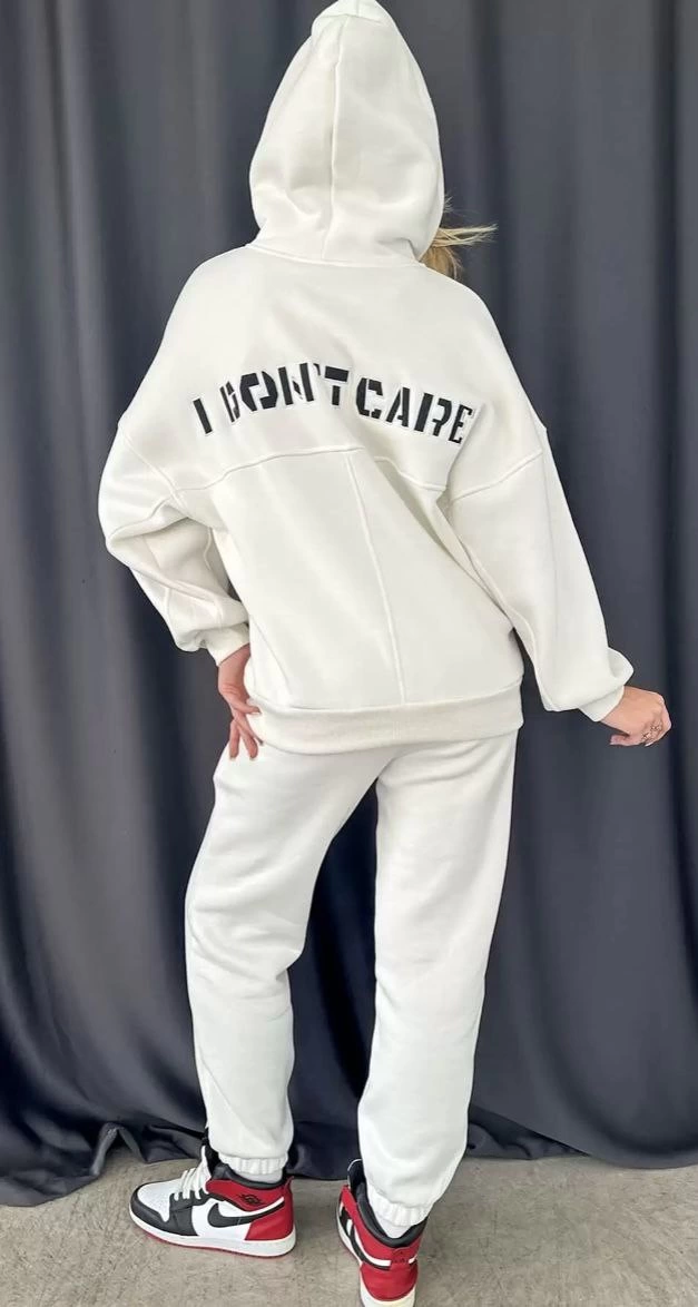 Embroidered Three-Thread Sweatshirt Set - White
