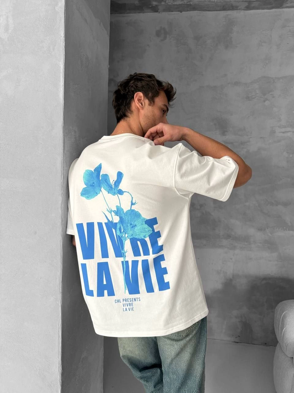 Front and Back Printed Oversized Crew Neck T-Shirt - White