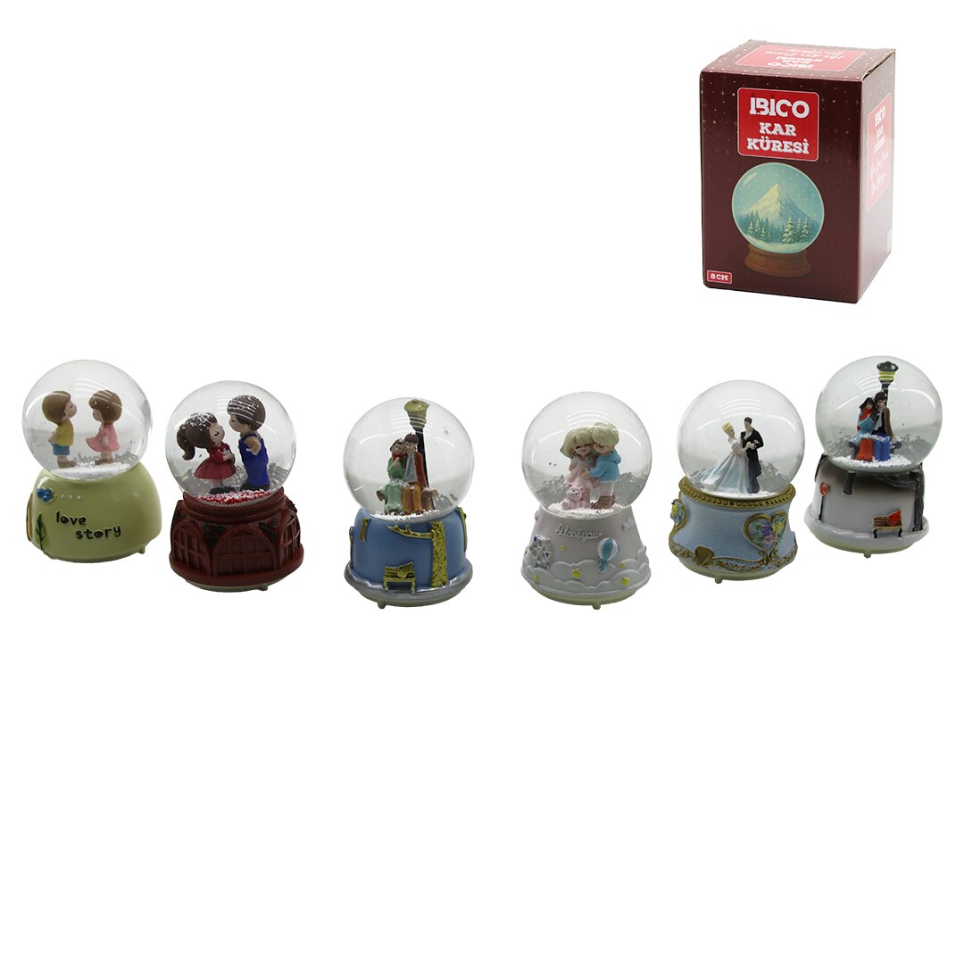 ORTA BOY - 8CM PİLLİ - IŞIKLI MÜZİKLİ KAR KÜRESİ CAM İNSAN FİGÜRLÜ - DESEN MİX RENKLİ HERHANGİ BİR TANESİ GÖNDERİLİR (5347)