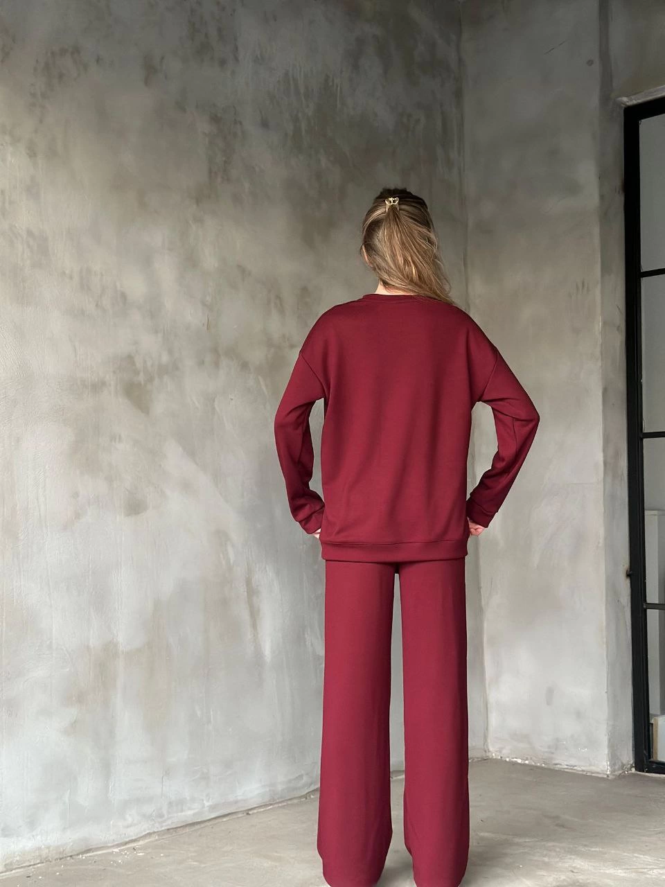 Osy Modal Soft Fabric Crew Neck Set - Burgundy