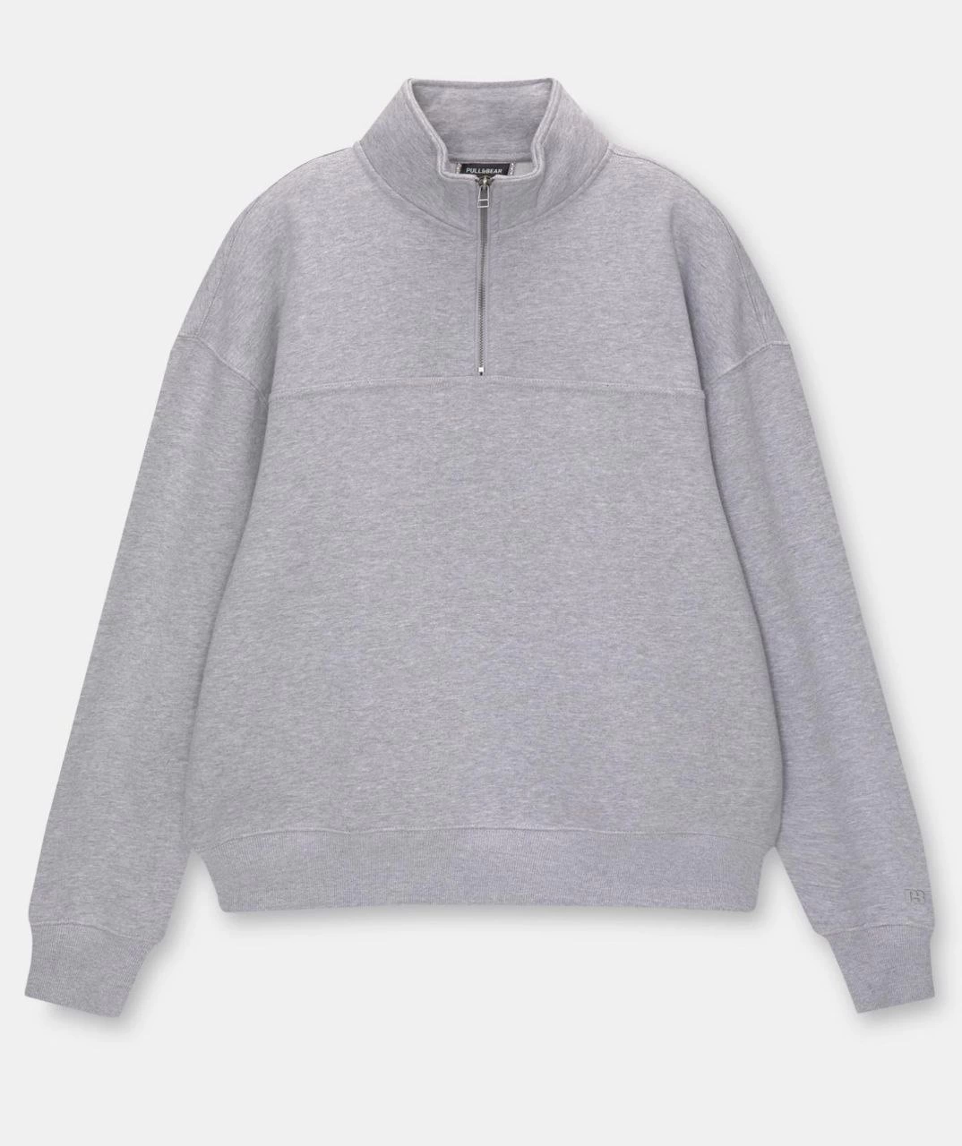 Oversized Half-Zip Collared Basic Sweatshirt - Grey