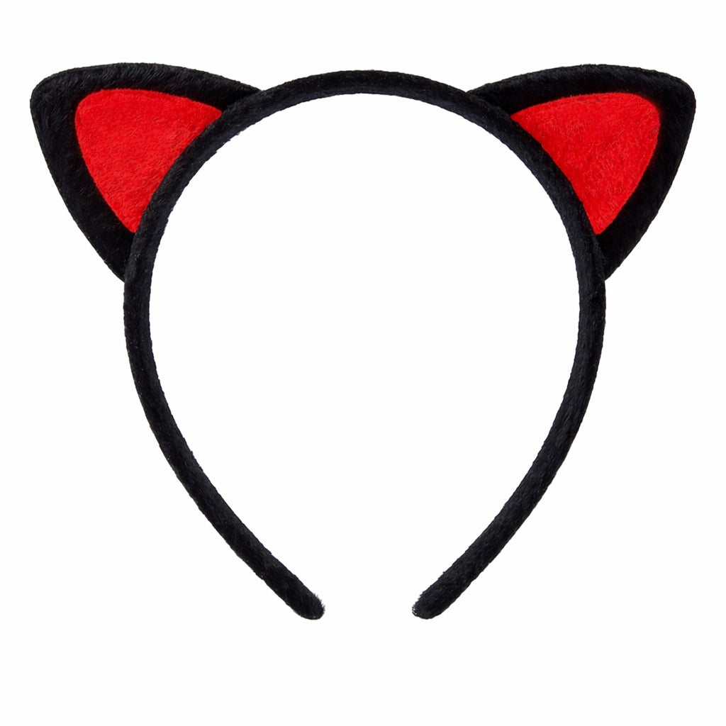 Peluş Kedi Kulak Taç Kırmızı Siyah - Çocuk Parti & Kostüm Tacı (5347)