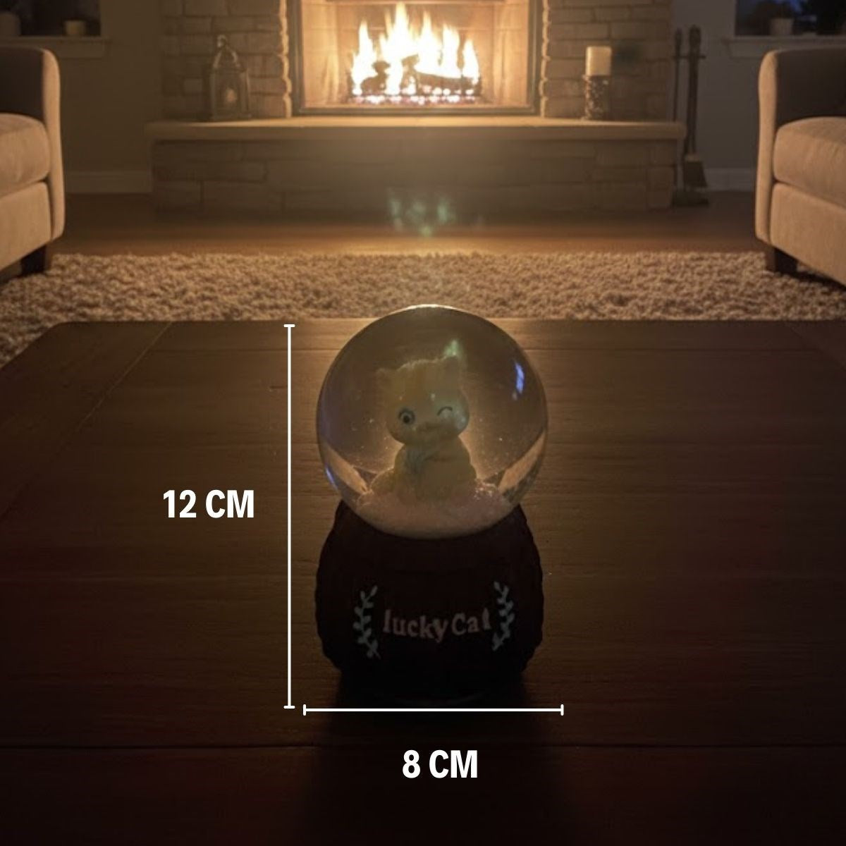 Battery-Operated Light-Up Musical Snow Globe - Lucky Cat Figurine Fun Desktop Ornament, LED Illuminated Decorative Gift Snow Globe (5347)