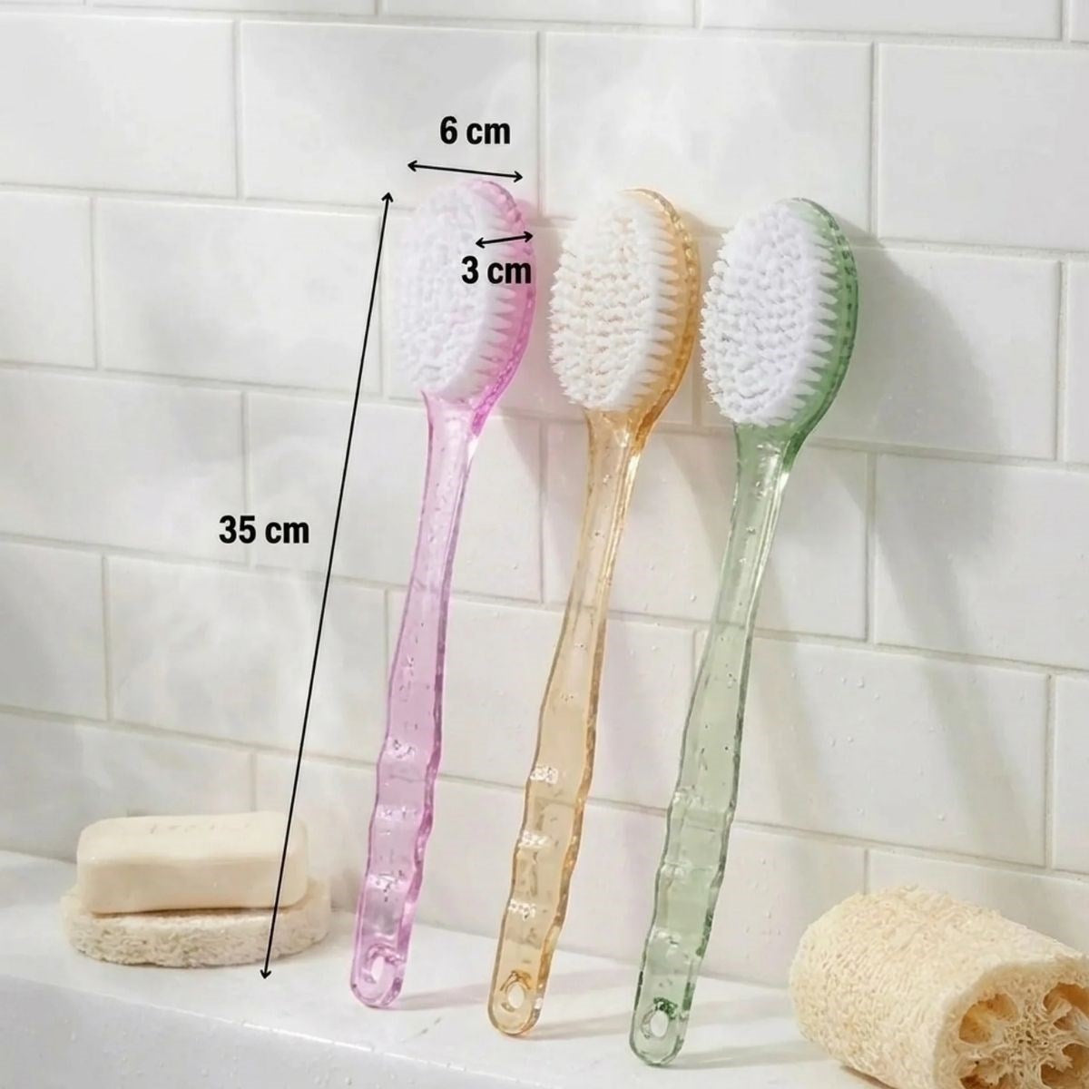 Plastik Saplı Vücut Temizleme Fırçası - Çok Amaçlı Sırt ve Vücut İçin Banyo ve Duş Kese Aparatı (5347)