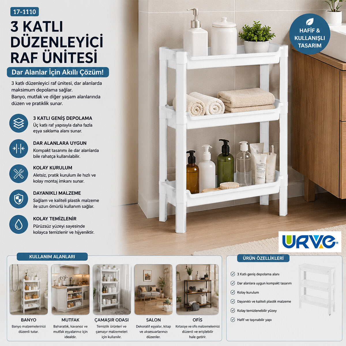 RAFTY 3 KATLI SEPET ORGANİZER DÜZENLEYİCİ RAF ÜNİTESİ 465X145X500MM (5347)