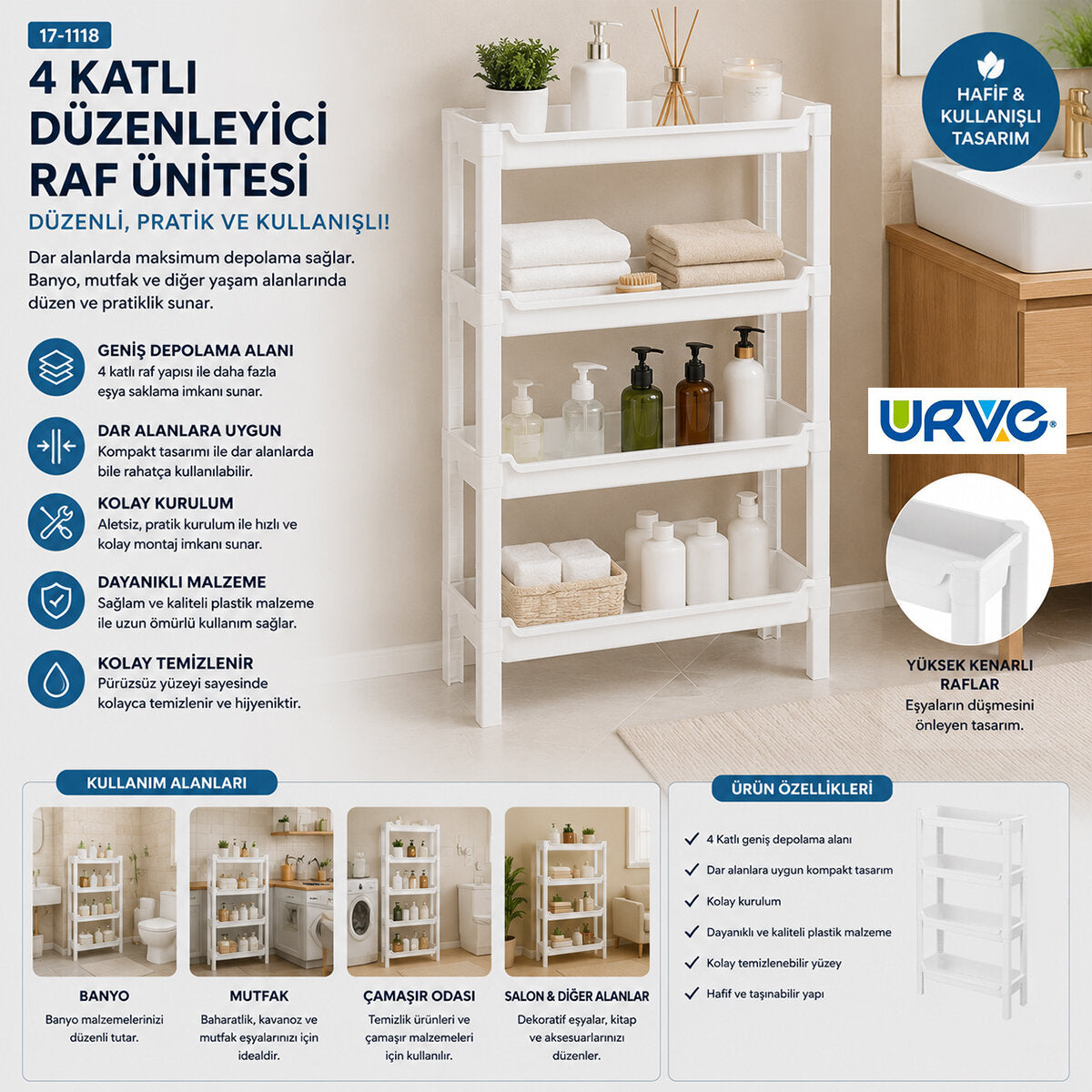 RAFTY 4 KATLI SEPET ORGANİZER DÜZENLEYİCİ RAF ÜNİTESİ 465X145X690MM (5347)