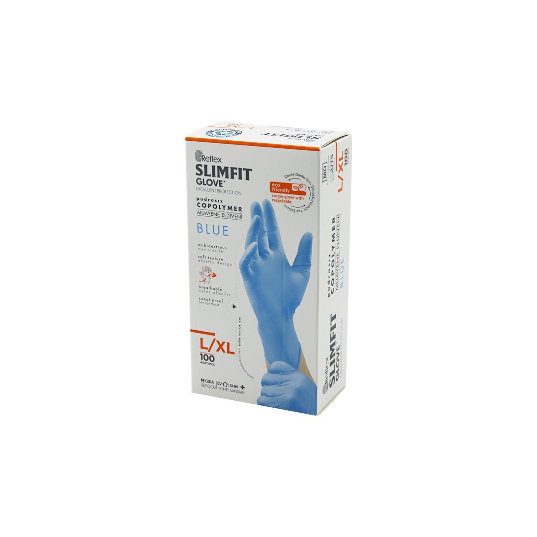 REFLEX SLİMFİT GLOVE KOD-025 L-XL MAVİ PUDRASIZ MUAYENE ELDİVEN 100LÜ (5347)